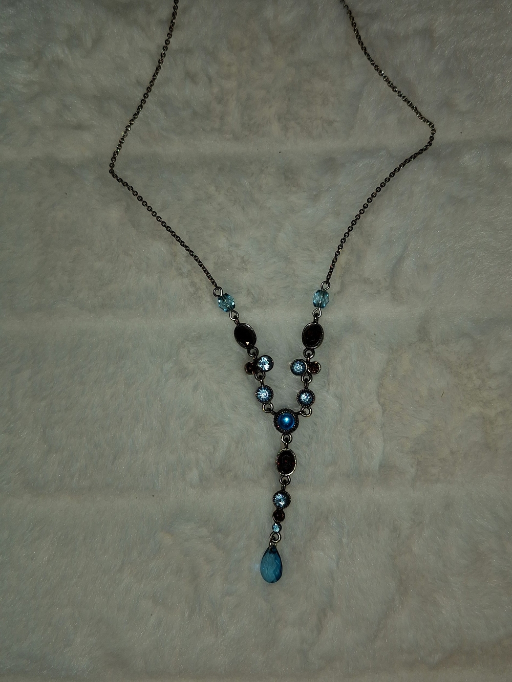 Blue Crystal Drop Y Necklace - Women's Fashion Jewelry